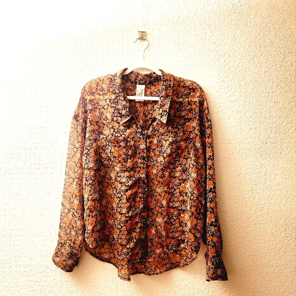 Free People, Floral Autumn Collared Blouse, Size M, Slightly Sheer - Picture 4 of 8